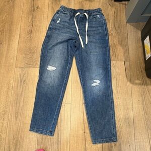 Aerie Women’s Straight Leg Drawstring Blue Distressed Jeans XS